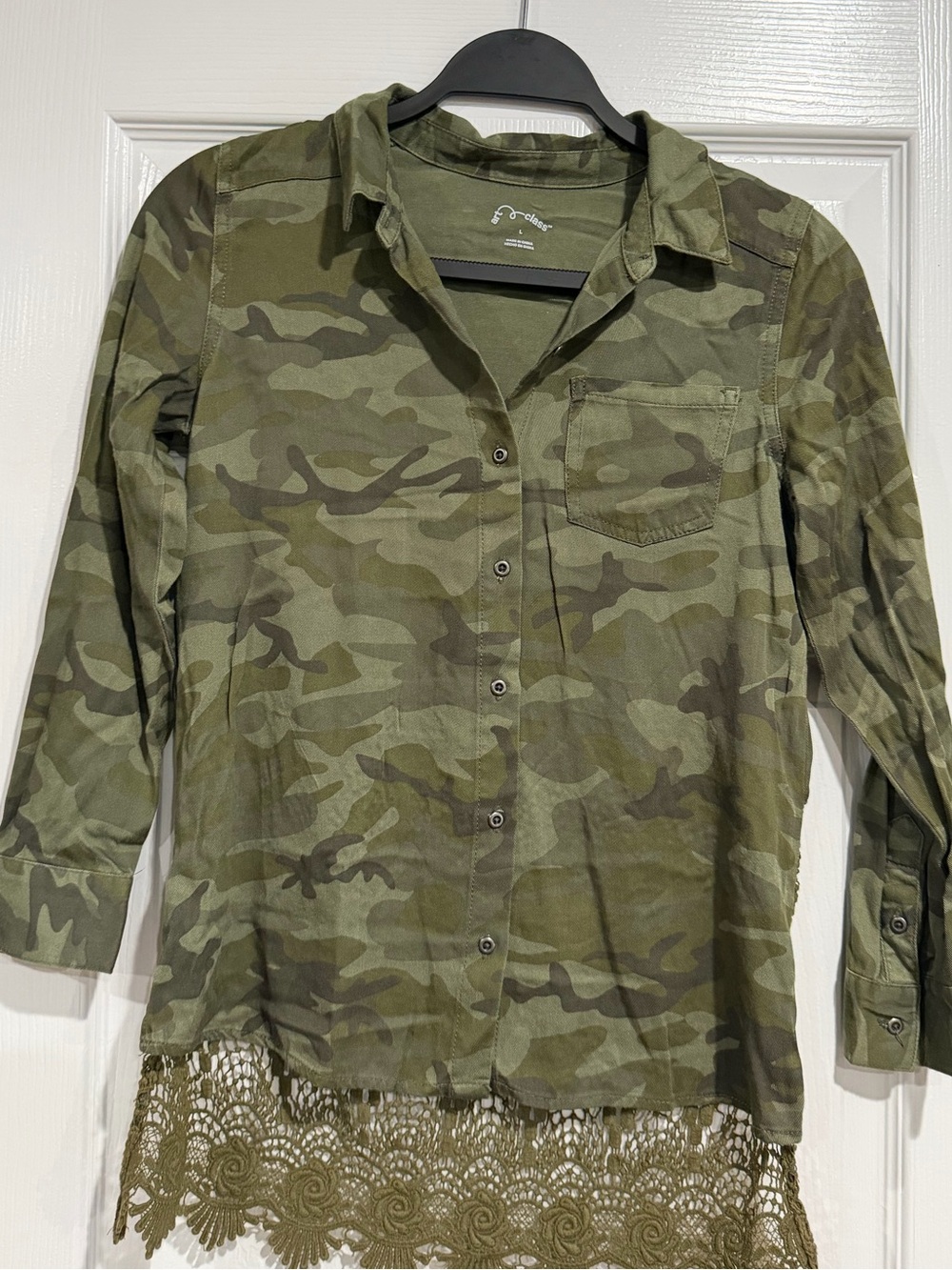 Camo/Crochet Top
